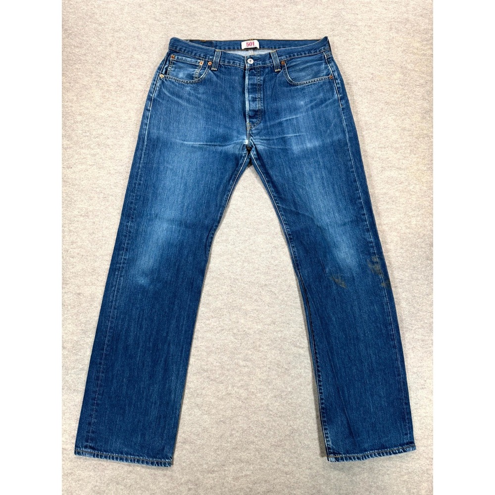 Levi's 501 Jeans Mens 36x34 Blue Denim Original Fit Straight Button Fly Grunge